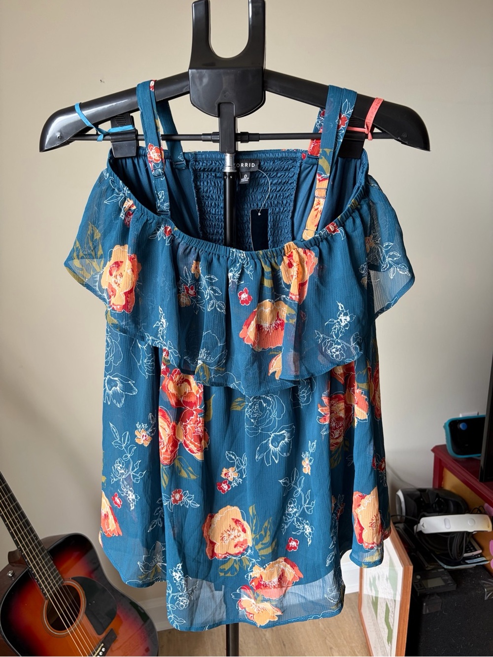 NWT Torrid Teal Floral Off-Shoulder Ruffle Top Size 0